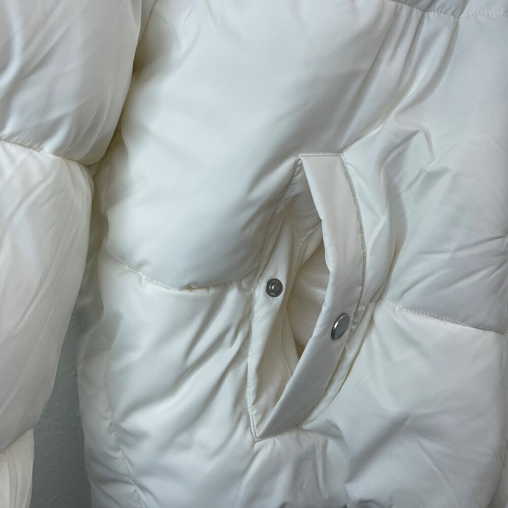 32 Degrees Heat Womens White Hooded Puffer Jacket L With Snap Closures & Pockets - Picture 6 of 11